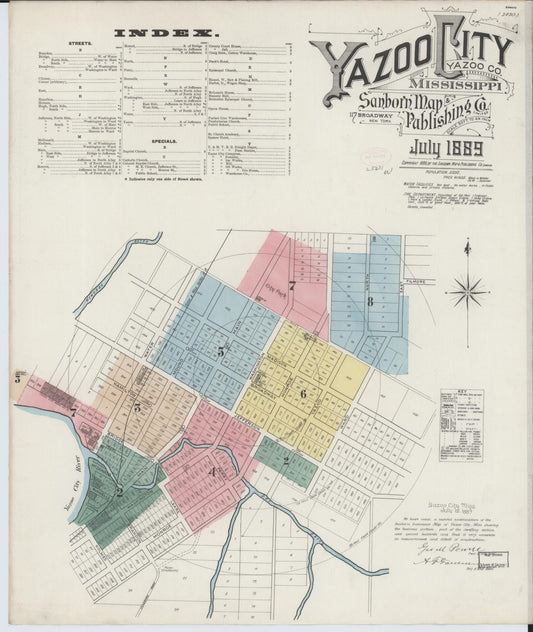 Sanborn Fire Insurance Map from Yazoo City, Yazoo County, Mississippi (1889), Sheet #0001 - Historic Sanborn Fire Insurance Map Print, vintage old map wall art, antique decor, genealogy gift, Mississippi Mississippi map