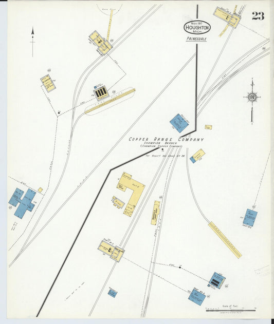 Sanborn Fire Insurance Map from Houghton, Houghton County, Michigan (1917), Sheet #0023 - Historic Sanborn Fire Insurance Map Print, vintage old map wall art, antique decor, genealogy gift, Michigan Michigan map