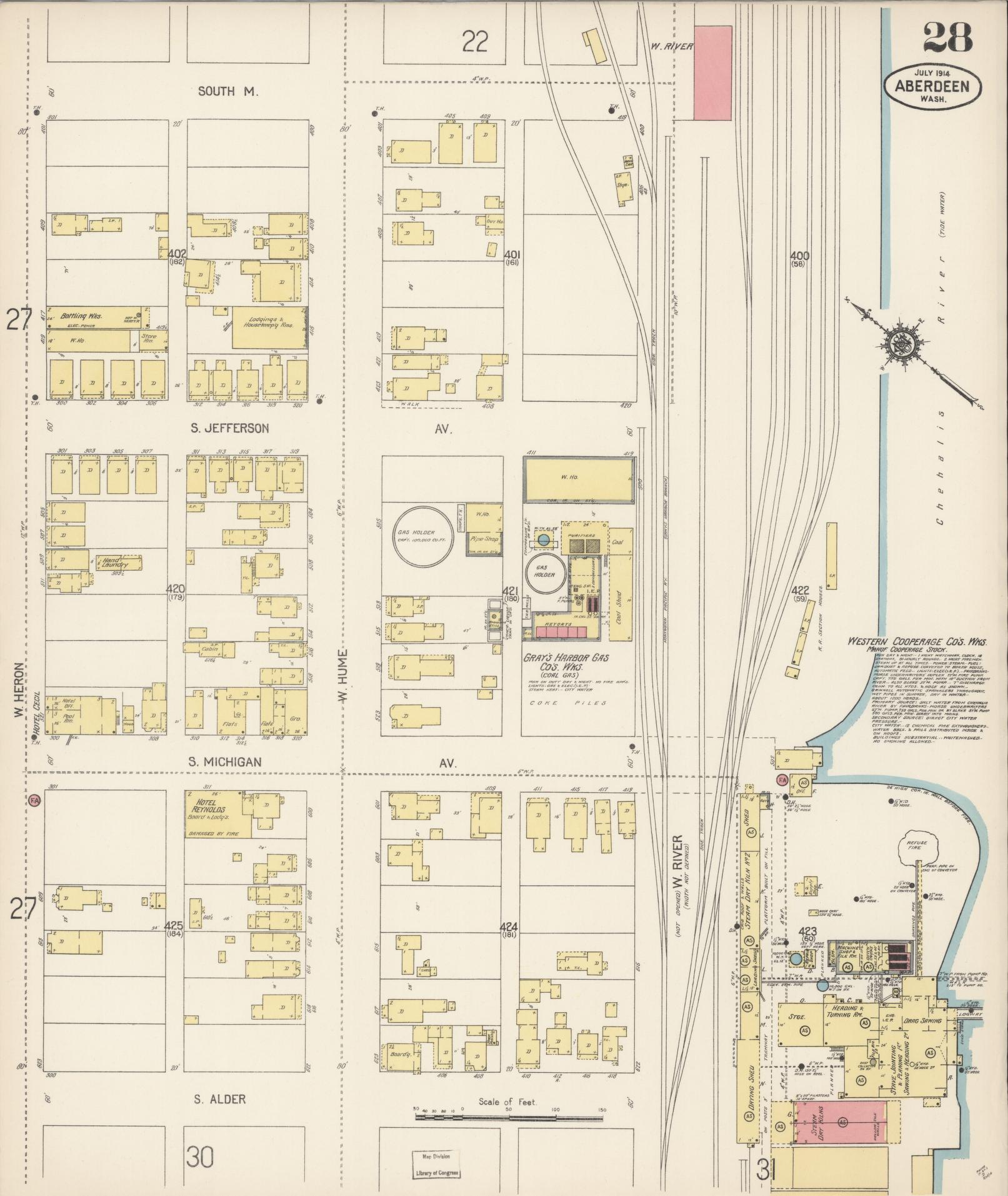 Sanborn Fire Insurance Map from Aberdeen, Grays Harbor County, Washington (1914), Sheet #0028 - Historic Sanborn Fire Insurance Map Print, vintage old map wall art, antique decor, genealogy gift, Washington Washington map