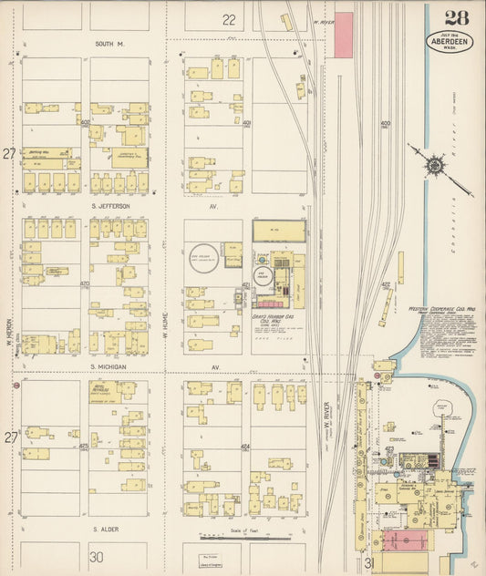 Sanborn Fire Insurance Map from Aberdeen, Grays Harbor County, Washington (1914), Sheet #0028 - Historic Sanborn Fire Insurance Map Print, vintage old map wall art, antique decor, genealogy gift, Washington Washington map