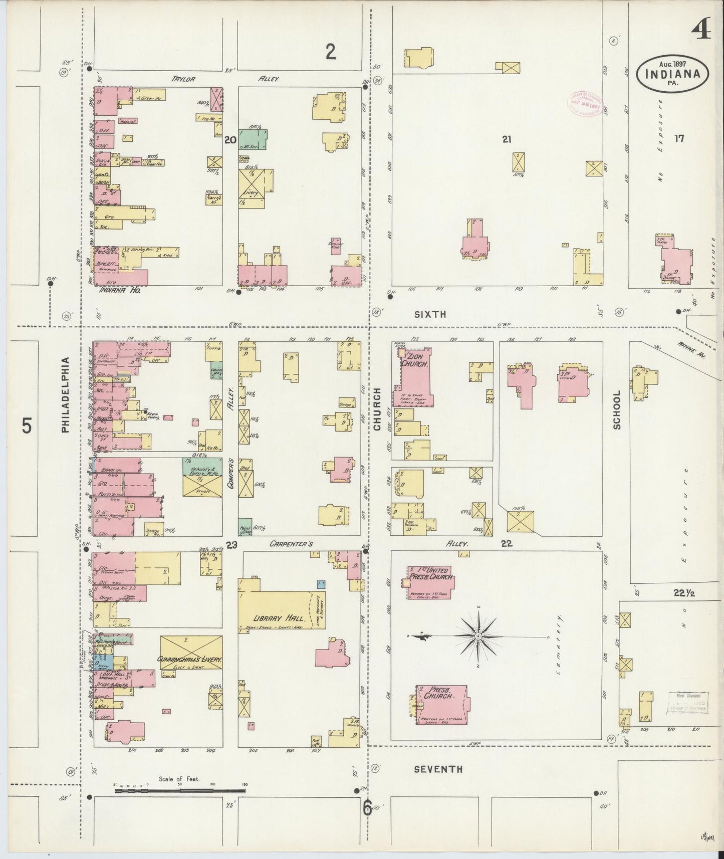 Sanborn Fire Insurance Map from Indiana, Indiana County, Pennsylvania (1888), Sheet #0004 - Complete Map Set gallery image, historic Sanborn map, vintage wall art, Sanborn Fire Insurance Map from Indiana Indiana