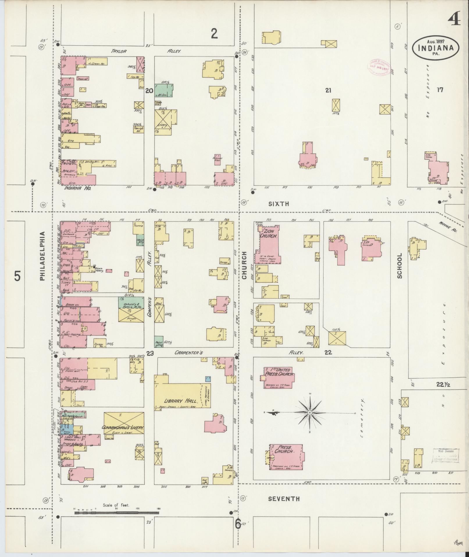 Sanborn Fire Insurance Map from Indiana, Indiana County, Pennsylvania (1888), Sheet #0004 - Complete Map Set gallery image, historic Sanborn map, vintage wall art, Sanborn Fire Insurance Map from Indiana Indiana