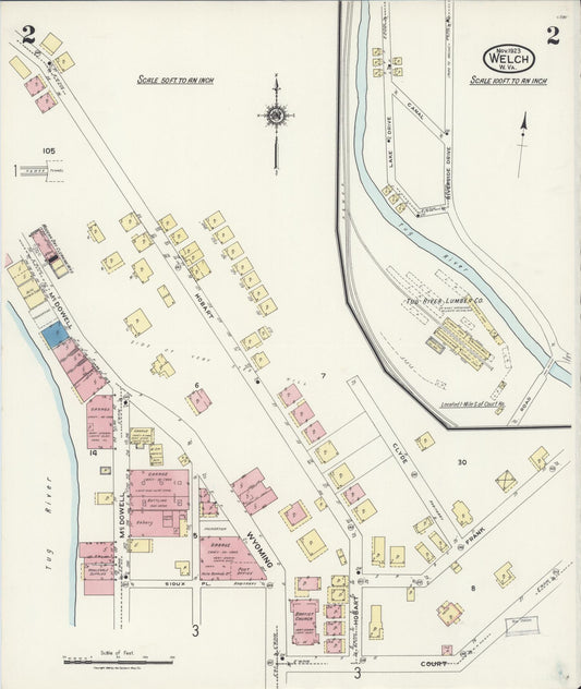 Sanborn Fire Insurance Map from Welch, Mcdowell County, West Virginia (1923), Sheet #0002 - Historic Sanborn Fire Insurance Map Print, vintage old map wall art, antique decor, genealogy gift, West Virginia West Virginia map