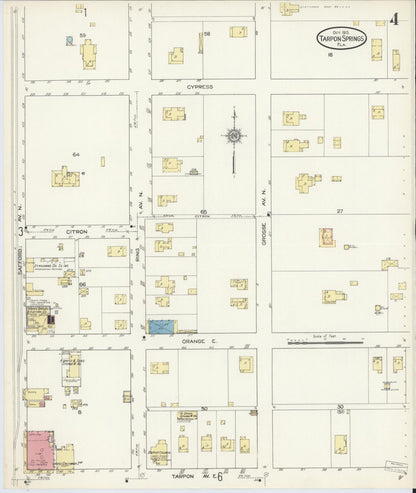 Sanborn Fire Insurance Map from Tarpon Springs, Pinellas County, Florida (1913), Sheet #0004 - Complete Map Set gallery image, historic Sanborn map, vintage wall art, Florida Florida