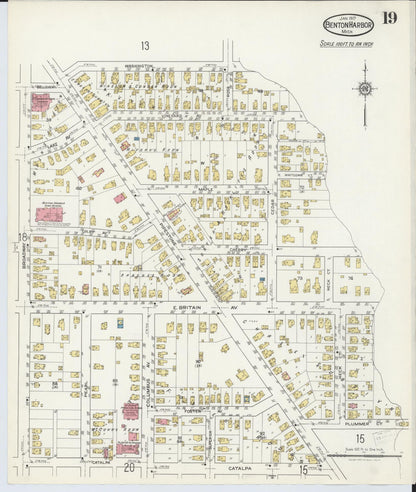 Sanborn Fire Insurance Map from Benton Harbor, Berrien County, Michigan (1917), Sheet #0019 - Historic Sanborn Fire Insurance Map Print, vintage old map wall art, antique decor, genealogy gift, Michigan Michigan map
