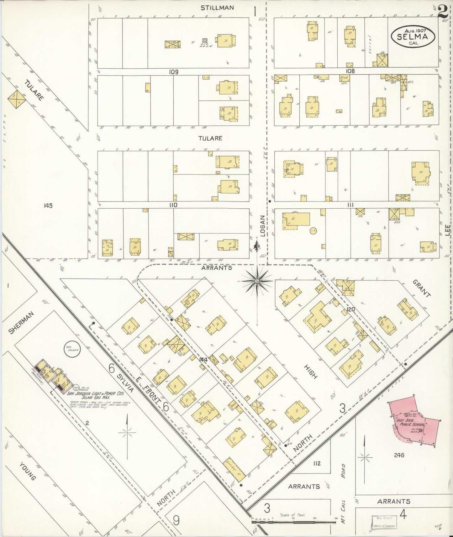 Sanborn Fire Insurance Map from Selma, Fresno County, California (1907), Sheet #0002 - Complete Map Set gallery image, historic Sanborn map, vintage wall art, California California