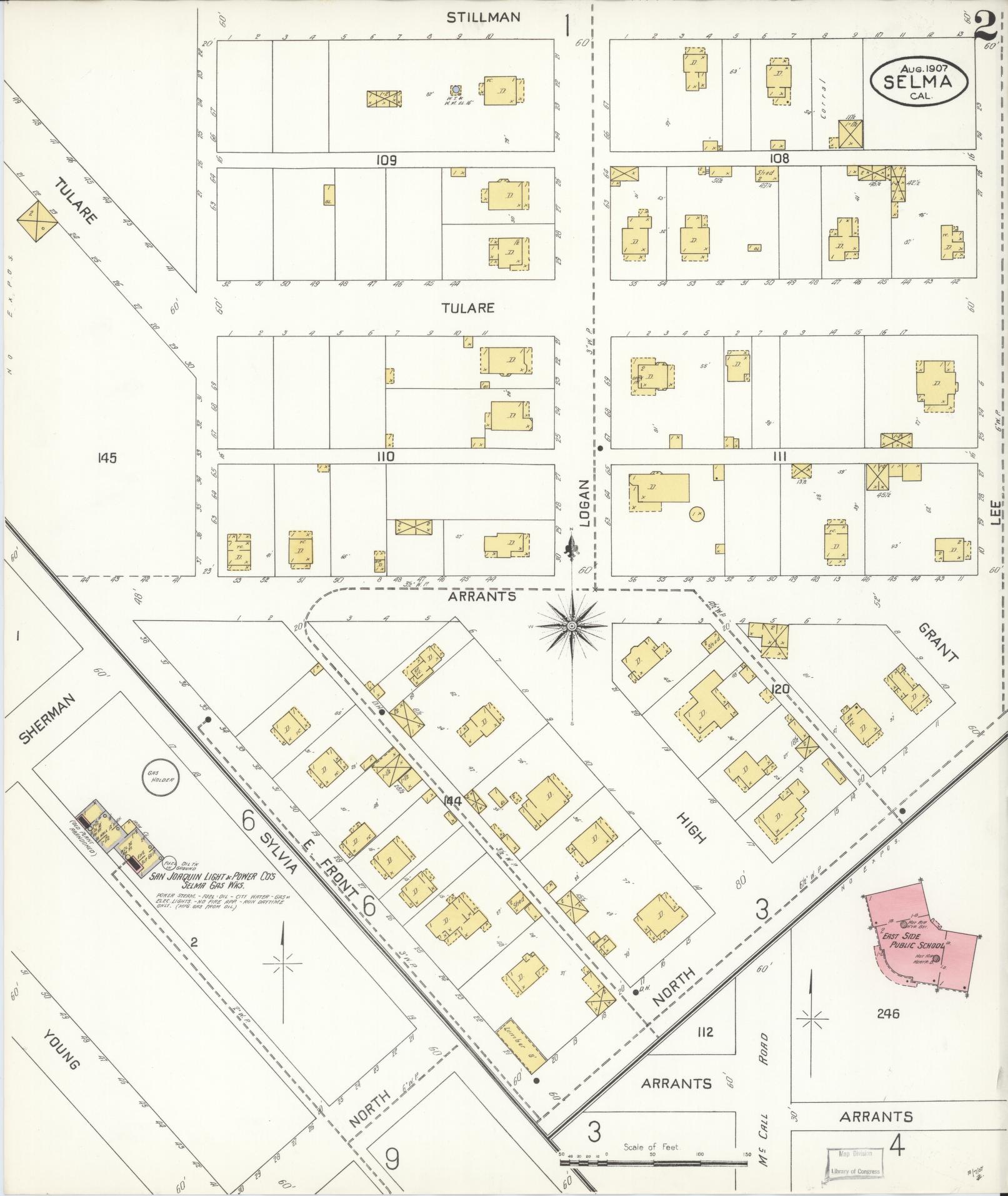 Sanborn Fire Insurance Map from Selma, Fresno County, California (1907), Sheet #0002 - Complete Map Set gallery image, historic Sanborn map, vintage wall art, California California