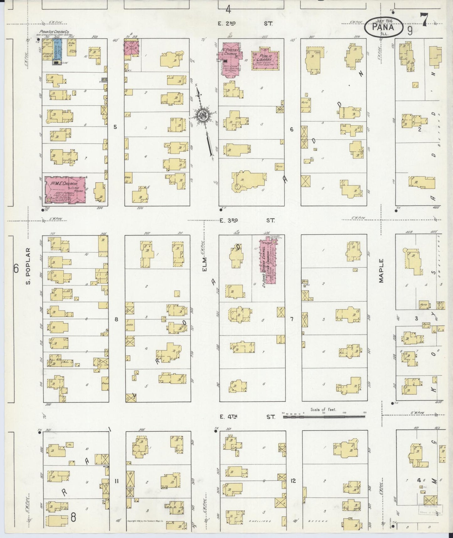 Sanborn Fire Insurance Map from Pana, Christian County, Illinois (1916), Sheet #0007 - Complete Map Set gallery image, historic Sanborn map, vintage wall art, Illinois Illinois