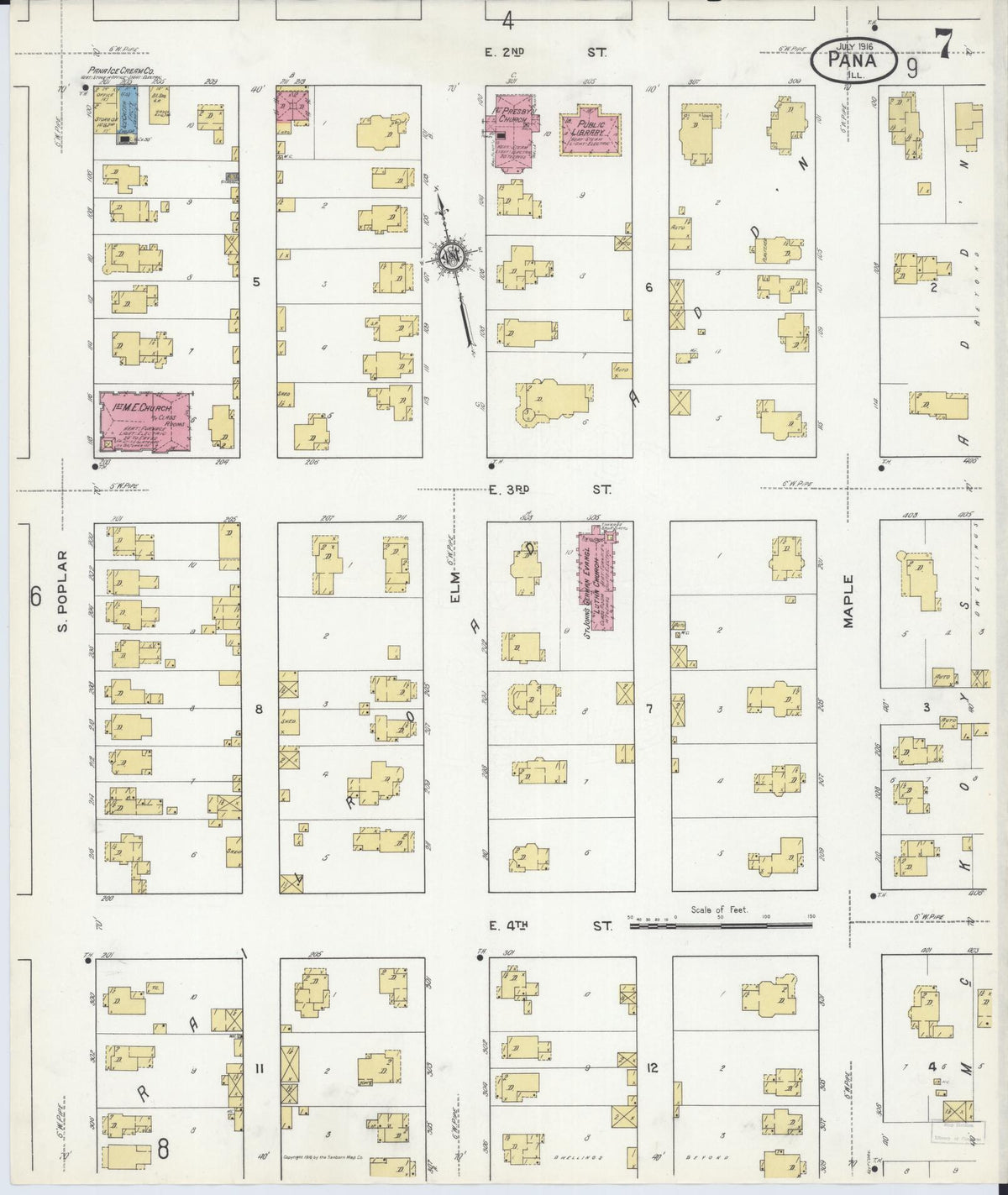 Sanborn Fire Insurance Map from Pana, Christian County, Illinois (1916), Sheet #0007 - Complete Map Set gallery image, historic Sanborn map, vintage wall art, Illinois Illinois