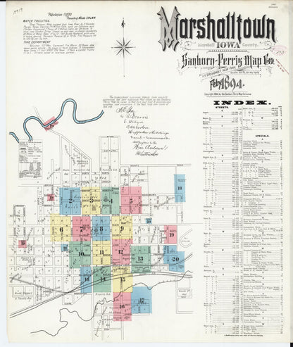 Sanborn Fire Insurance Map from Marshalltown, Marshall County, Iowa (1894), Sheet #0001 - Historic Sanborn Fire Insurance Map Print, vintage old map wall art