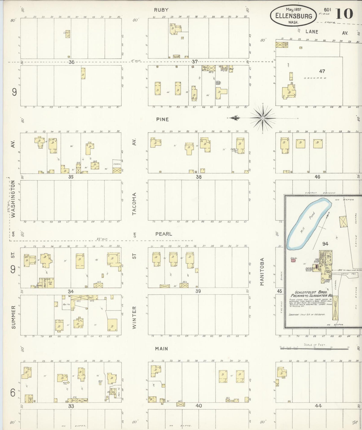 Sanborn Fire Insurance Map from Ellensburg, Kittitas County, Washington (1897), Sheet #0010 - Historic Sanborn Fire Insurance Map Print, vintage old map wall art, antique decor, genealogy gift, Washington Washington map