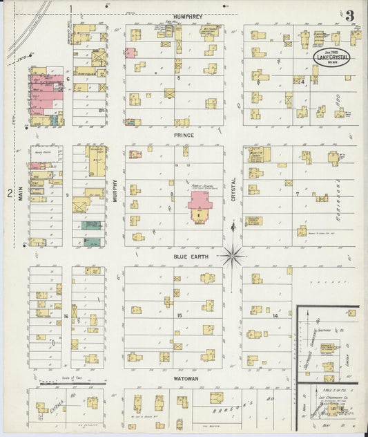 Sanborn Fire Insurance Map from Lake Crystal, Blue Earth County, Minnesota (1900), Sheet #0003 - Historic Sanborn Fire Insurance Map Print, vintage old map wall art, antique decor, genealogy gift, Minnesota Minnesota map