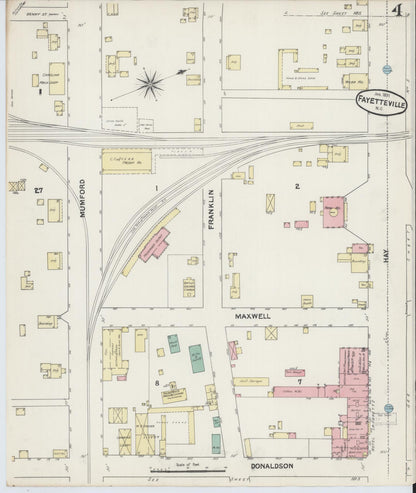Sanborn Fire Insurance Map from Fayetteville, Cumberland County, North Carolina (1891), Sheet #0004 - Historic Sanborn Fire Insurance Map Print, vintage old map wall art, antique decor, genealogy gift, North Carolina North Carolina map