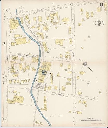 Sanborn Fire Insurance Map from Hilo, Hawaii County, Hawaii (1914), Sheet #0011 - Historic Sanborn Fire Insurance Map Print, vintage old map wall art