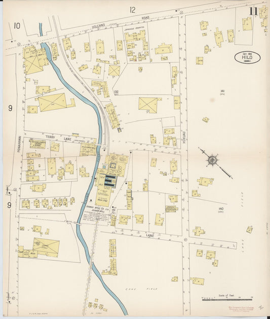 Sanborn Fire Insurance Map from Hilo, Hawaii County, Hawaii (1914), Sheet #0011 - Historic Sanborn Fire Insurance Map Print, vintage old map wall art