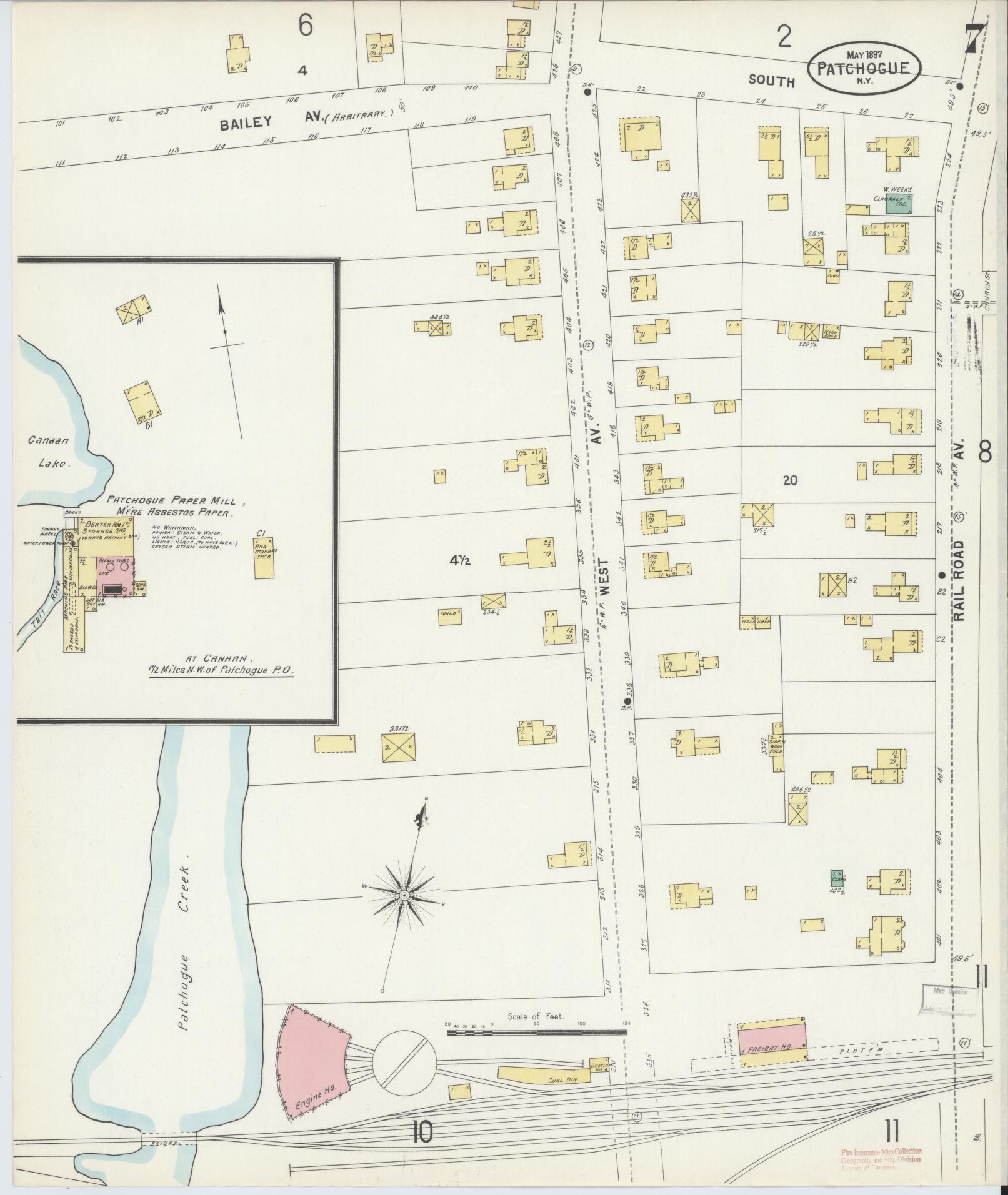 Sanborn Fire Insurance Map from Patchogue, Suffolk County, New York (1897), Sheet #0007 - Complete Map Set gallery image, historic Sanborn map, vintage wall art, New York New York