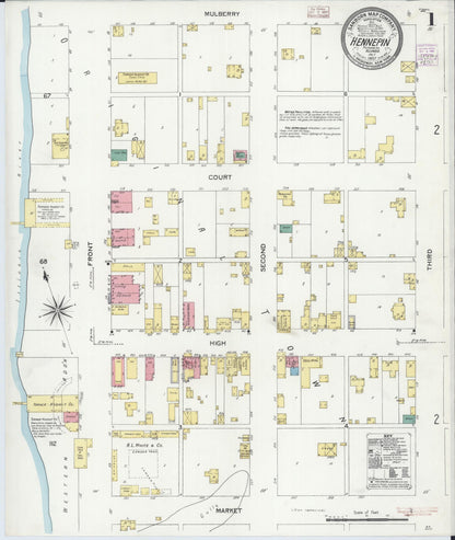 Sanborn Fire Insurance Map from Hennepin, Putnam County, Illinois (1907), Sheet #0001 - Historic Sanborn Fire Insurance Map Print, vintage old map wall art, antique decor, genealogy gift, Illinois Illinois map