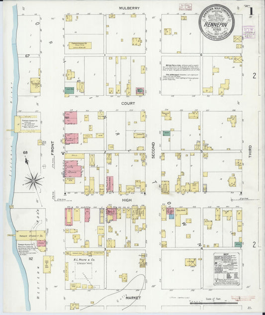 Sanborn Fire Insurance Map from Hennepin, Putnam County, Illinois (1907), Sheet #0001 - Historic Sanborn Fire Insurance Map Print, vintage old map wall art, antique decor, genealogy gift, Illinois Illinois map