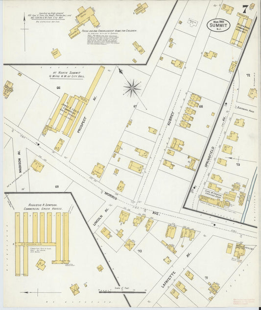 Sanborn Fire Insurance Map from Summit, Union County, New Jersey (1903), Sheet #0007 - Historic Sanborn Fire Insurance Map Print, vintage old map wall art, antique decor, genealogy gift, New Jersey New Jersey map