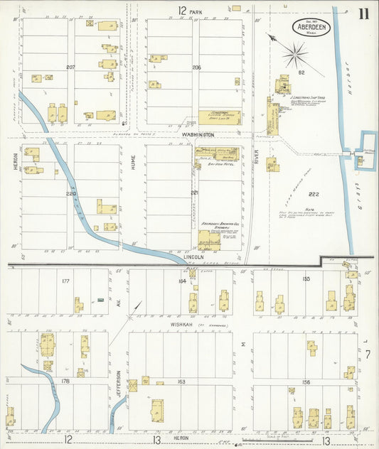Sanborn Fire Insurance Map from Aberdeen, Grays Harbor County, Washington (1901), Sheet #0011 - Historic Sanborn Fire Insurance Map Print, vintage old map wall art, antique decor, genealogy gift, Washington Washington map