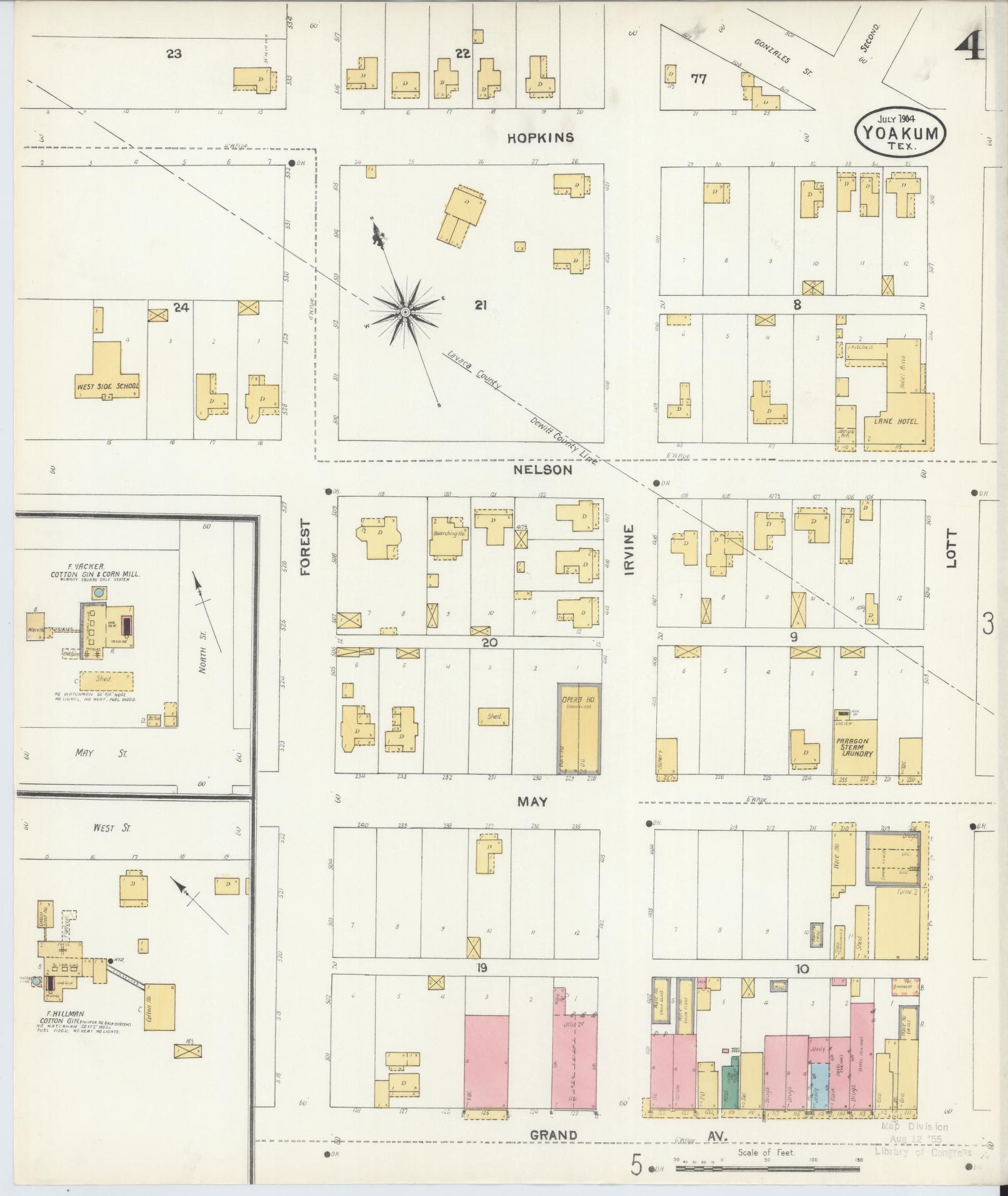 Sanborn Fire Insurance Map from Yoakum, De Witt And Lavaca Counties, Texas (1904), Sheet #0004 - Complete Map Set gallery image, historic Sanborn map, vintage wall art, Texas Texas