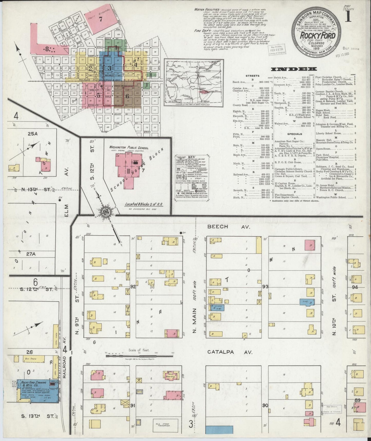 Sanborn Fire Insurance Map from Rocky Ford, Otero County, Colorado. (1919) – Historic Sanborn Fire Insurance Map Print