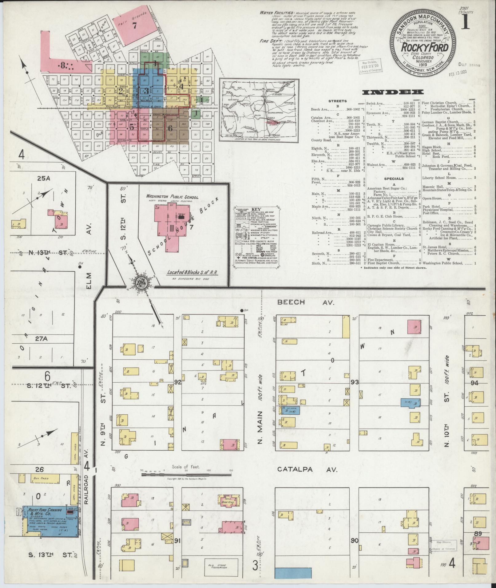 Sanborn Fire Insurance Map from Rocky Ford, Otero County, Colorado. (1919) – Historic Sanborn Fire Insurance Map Print