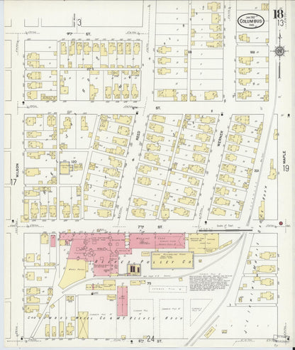 Sanborn Fire Insurance Map from Columbus, Bartholomew County, Indiana (1912), Sheet #0018 - Historic Sanborn Fire Insurance Map Print, vintage old map wall art, antique decor, genealogy gift, Indiana Indiana map