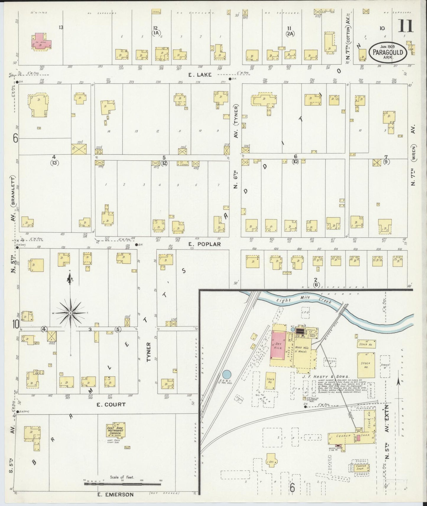 Sanborn Fire Insurance Map from Paragould, Greene County, Arkansas (1909), Sheet #0011 - Complete Map Set gallery image, historic Sanborn map, vintage wall art, Arkansas Arkansas