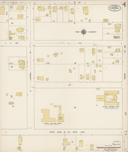Sanborn Fire Insurance Map from Campbell, Santa Clara County, California (1920), Sheet #0004 - Historic Sanborn Fire Insurance Map Print, vintage old map wall art, antique decor, genealogy gift, California California map
