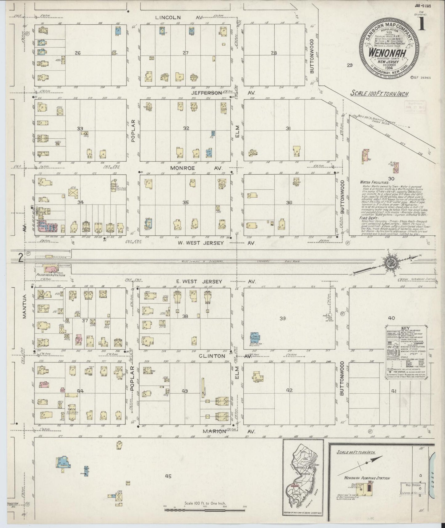 Sanborn Fire Insurance Map from Wenonah, Gloucester County, New Jersey. (1914) – Historic Sanborn Fire Insurance Map Print