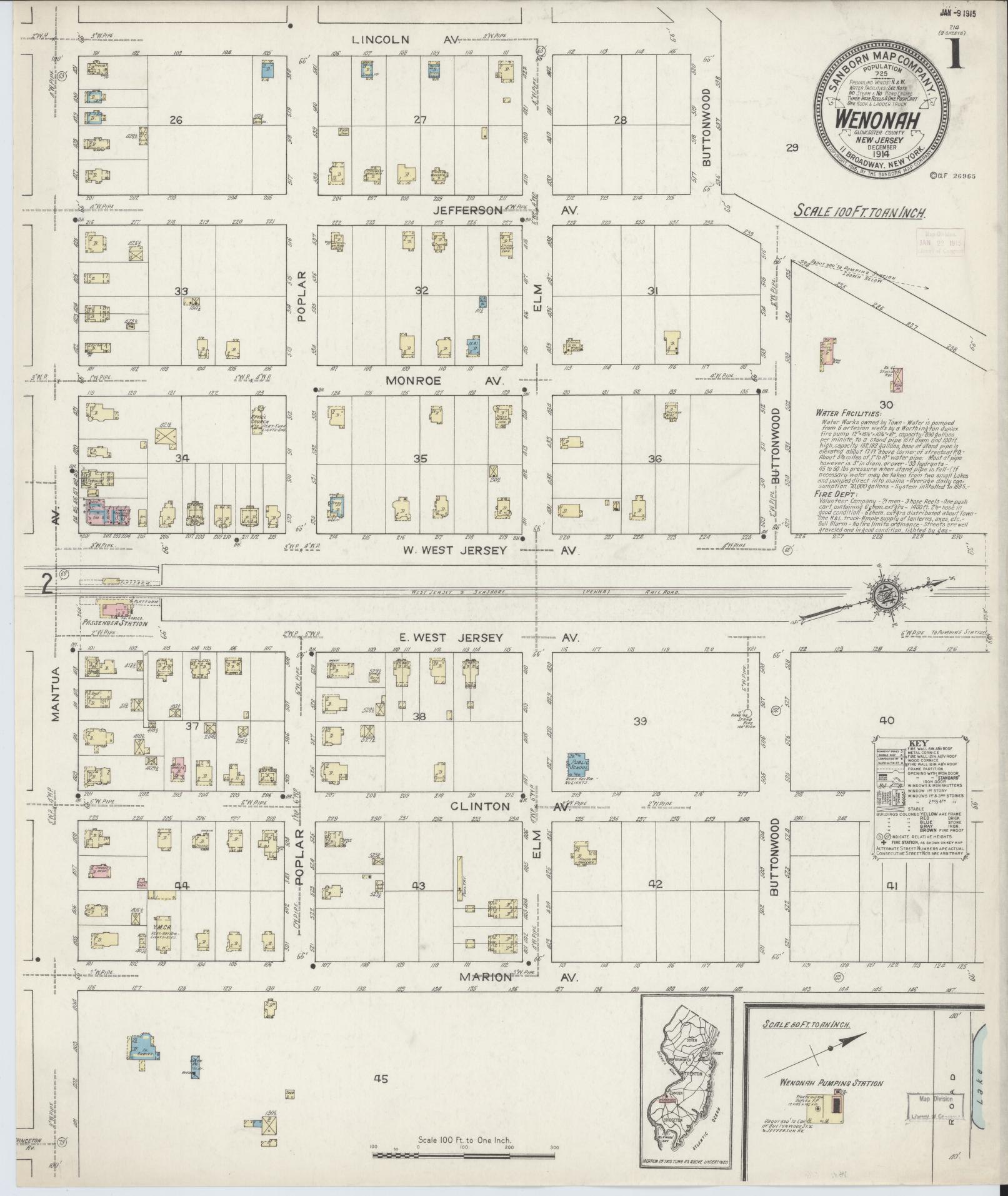 Sanborn Fire Insurance Map from Wenonah, Gloucester County, New Jersey. (1914) – Historic Sanborn Fire Insurance Map Print
