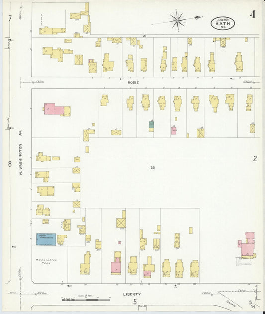 Sanborn Fire Insurance Map from Bath, Steuben County, New York (1909), Sheet #0004 - Historic Sanborn Fire Insurance Map Print, vintage old map wall art, antique decor, genealogy gift, New York New York map