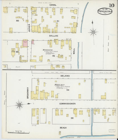 Sanborn Fire Insurance Map from Pensacola, Escambia County, Florida (1892), Sheet #0010 - Complete Map Set gallery image, historic Sanborn map, vintage wall art, Florida Florida