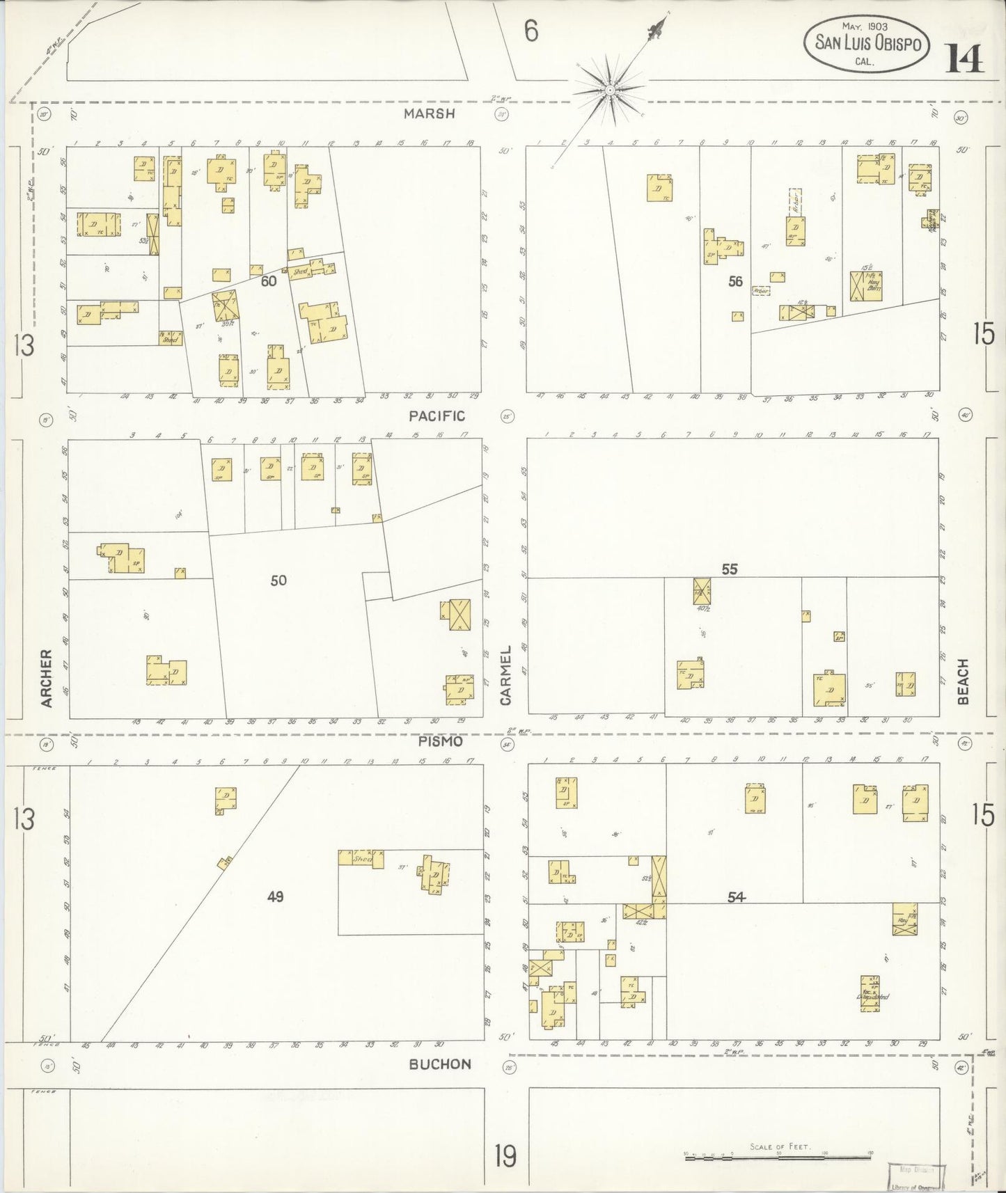 Sanborn Fire Insurance Map from San Luis Obispo, San Luis Obispo County, California (1903), Sheet #0014 - Complete Map Set gallery image, historic Sanborn map, vintage wall art, California California