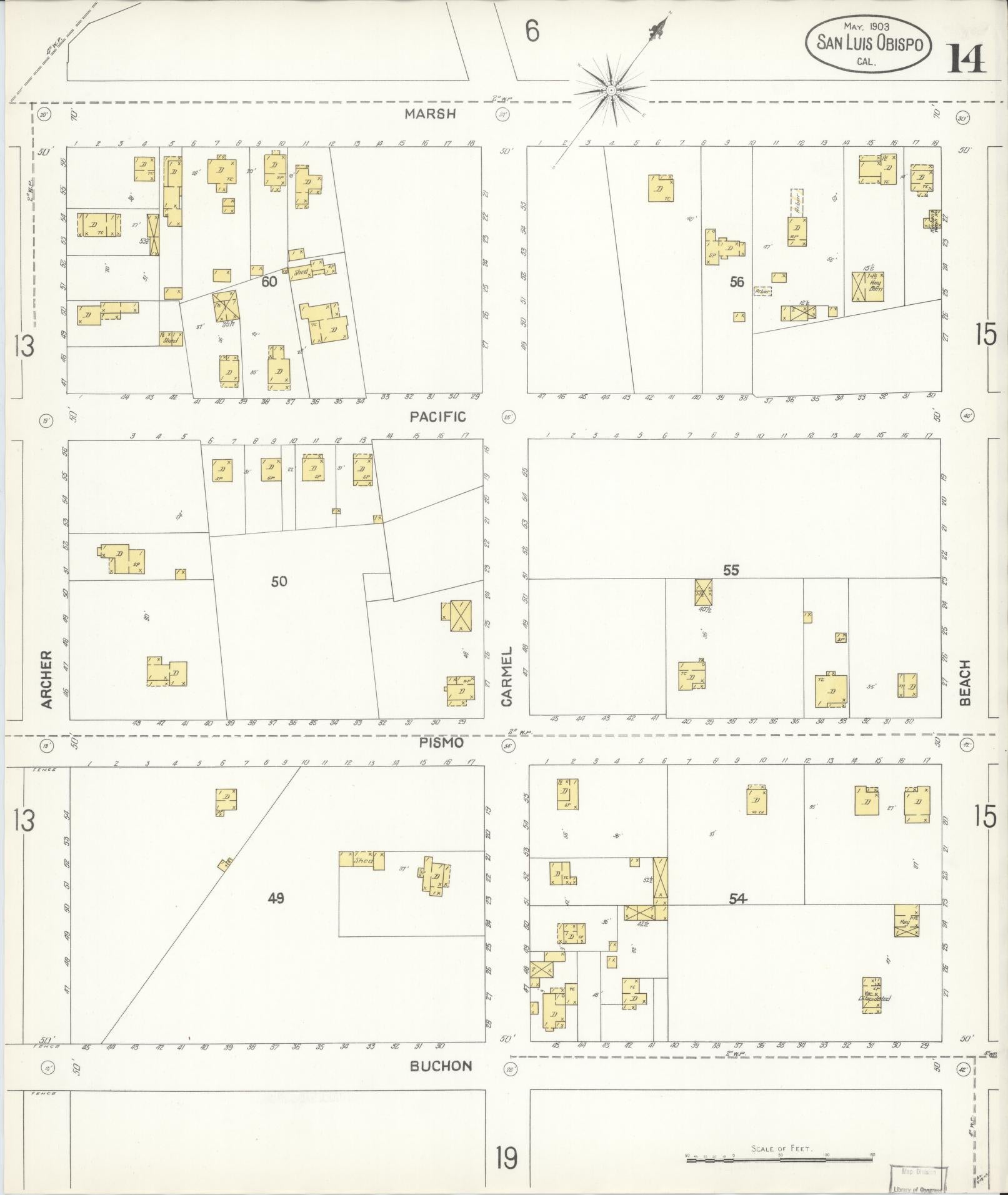 Sanborn Fire Insurance Map from San Luis Obispo, San Luis Obispo County, California (1903), Sheet #0014 - Complete Map Set gallery image, historic Sanborn map, vintage wall art, California California