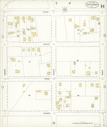 Sanborn Fire Insurance Map from San Luis Obispo, San Luis Obispo County, California (1903), Sheet #0014 - Complete Map Set gallery image, historic Sanborn map, vintage wall art, California California