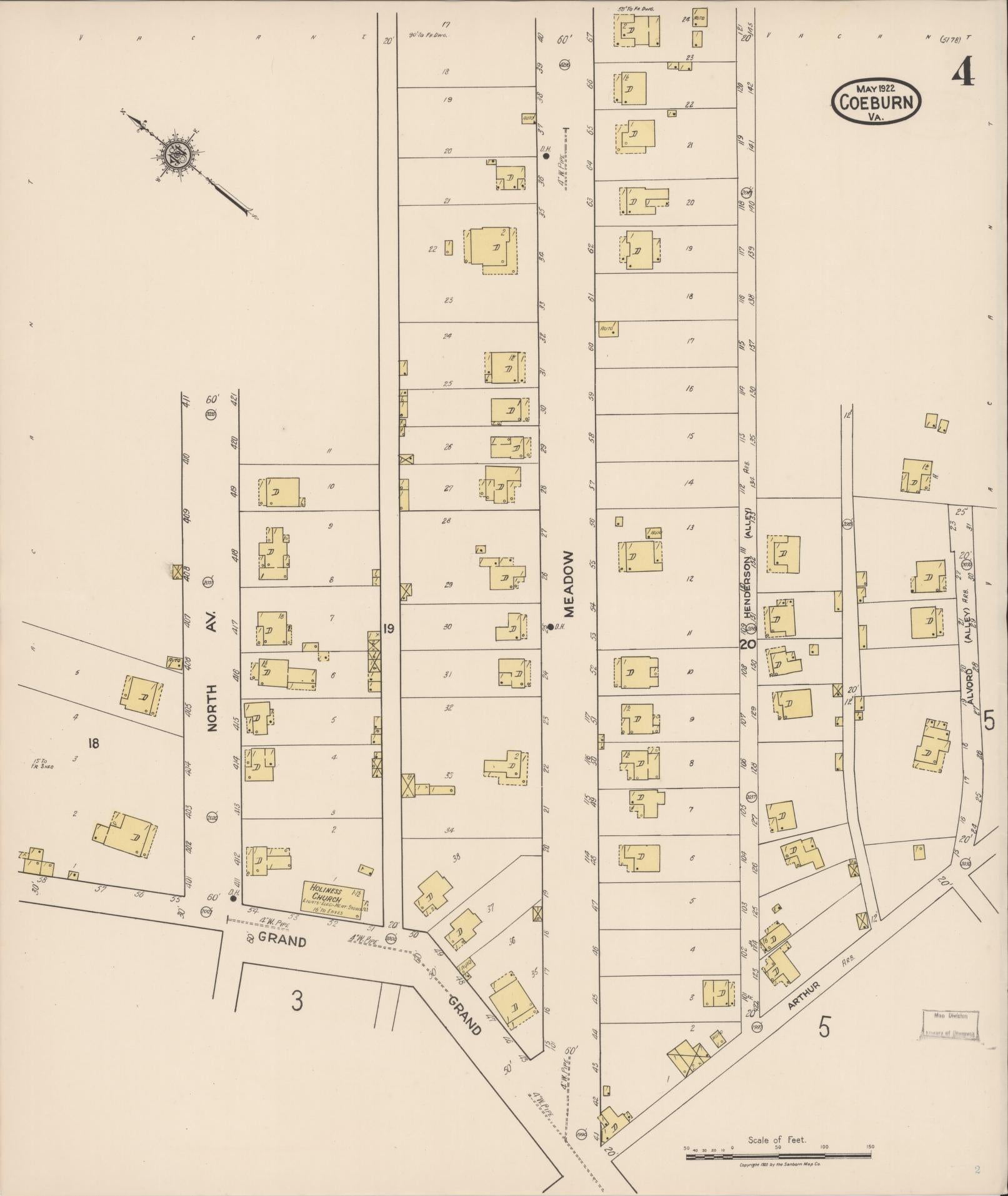 Sanborn Fire Insurance Map from Coeburn, Wise County, Virginia (1922), Sheet #0004 - Complete Map Set gallery image, historic Sanborn map, vintage wall art, Virginia Virginia