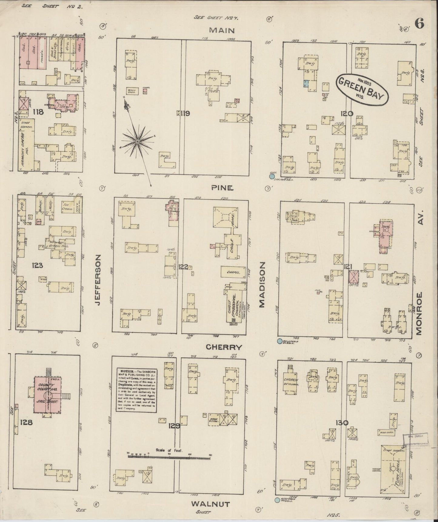 Sanborn Fire Insurance Map from Green Bay, Brown County, Wisconsin (1883), Sheet #0006 - Complete Map Set gallery image, historic Sanborn map, vintage wall art, Wisconsin Wisconsin