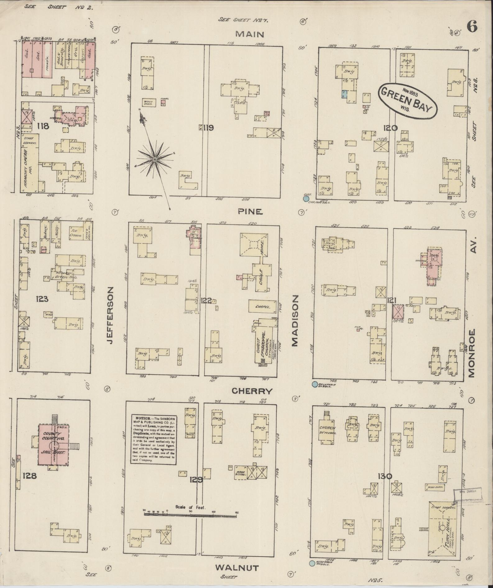 Sanborn Fire Insurance Map from Green Bay, Brown County, Wisconsin (1883), Sheet #0006 - Complete Map Set gallery image, historic Sanborn map, vintage wall art, Wisconsin Wisconsin