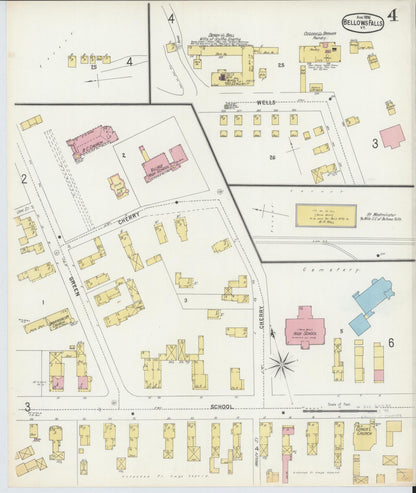 Sanborn Fire Insurance Map from Bellows Falls, Windham County, Vermont (1896), Sheet #0004 - Complete Map Set gallery image, historic Sanborn map, vintage wall art, Vermont Vermont
