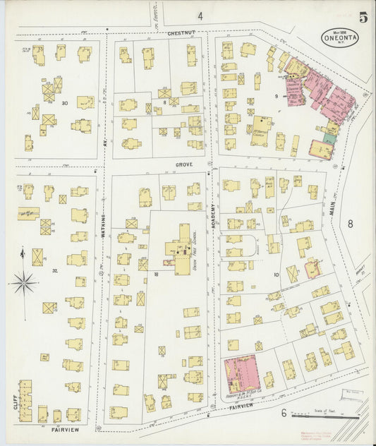 Sanborn Fire Insurance Map from Oneonta, Otsego County, New York (1898), Sheet #0005 - Historic Sanborn Fire Insurance Map Print, vintage old map wall art, antique decor, genealogy gift, New York New York map