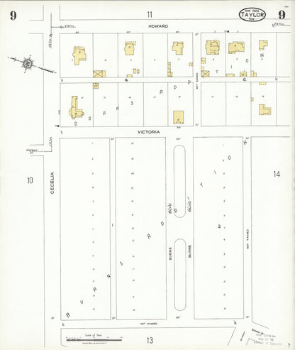 Sanborn Fire Insurance Map from Taylor, Williamson County, Texas (1923), Sheet #0009 - Complete Map Set gallery image, historic Sanborn map, vintage wall art, Texas Texas