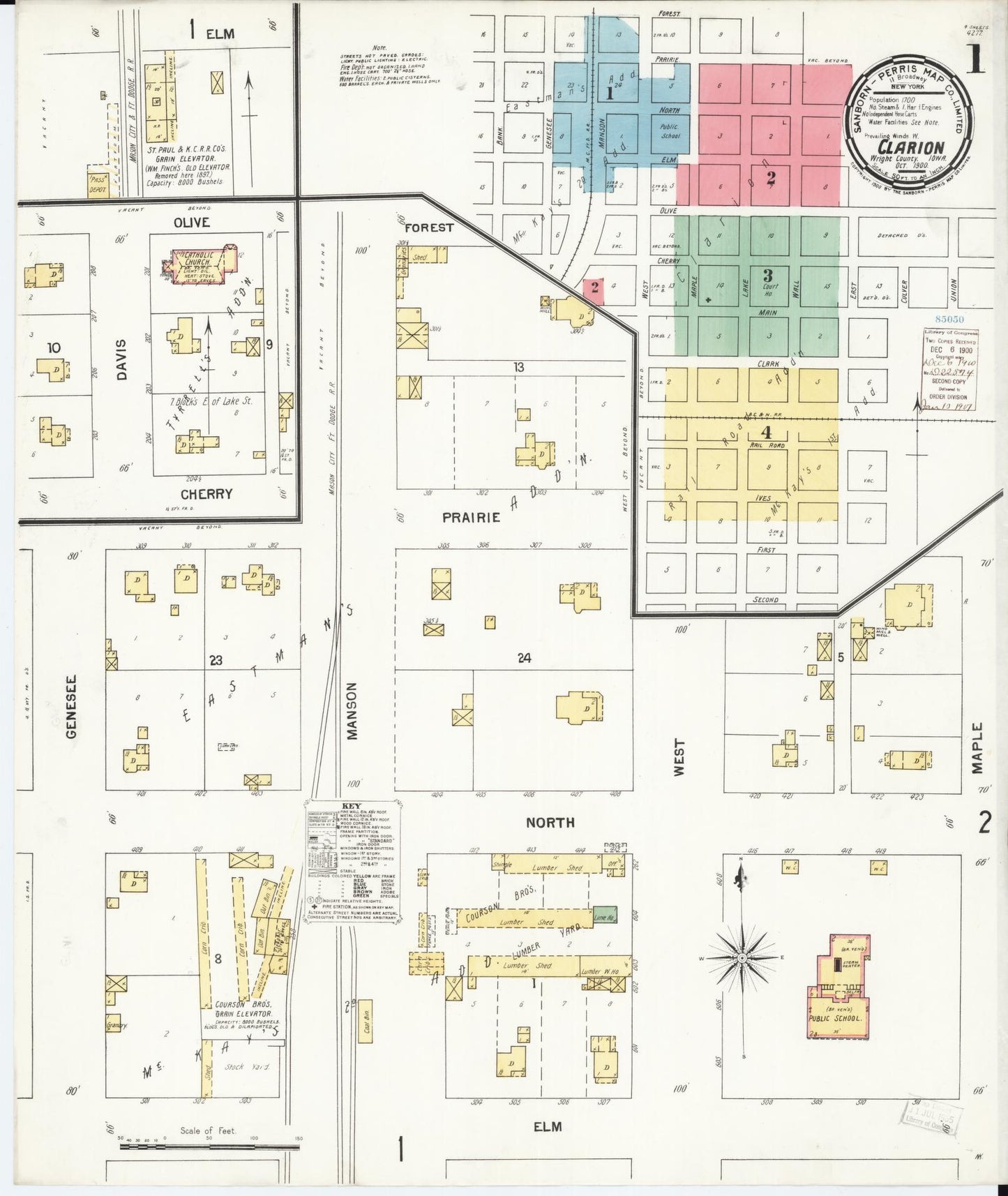 Sanborn Fire Insurance Map from Clarion, Wright County, Iowa (1900), Sheet #0001 - Historic Sanborn Fire Insurance Map Print, vintage old map wall art