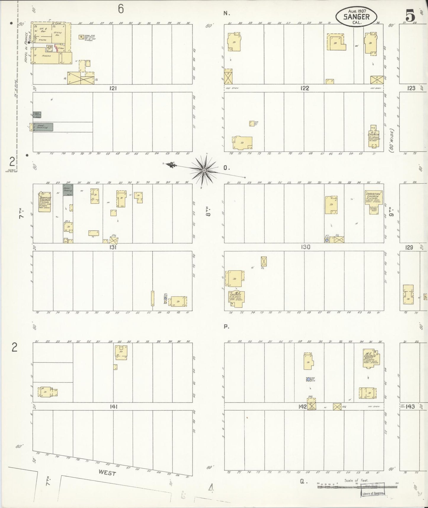 Sanborn Fire Insurance Map from Sanger, Fresno County, California (1907), Sheet #0005 - Complete Map Set gallery image, historic Sanborn map, vintage wall art, California California