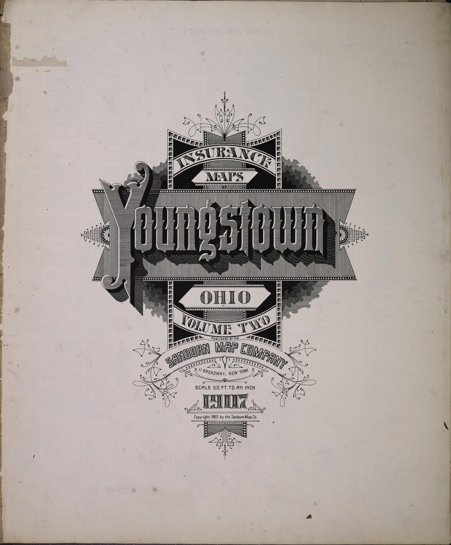 Sanborn Fire Insurance Map from Youngstown, Mahoning County, Ohio (1907), Sheet #0001 - Complete Map Set gallery image, historic Sanborn map, vintage wall art, Ohio Ohio