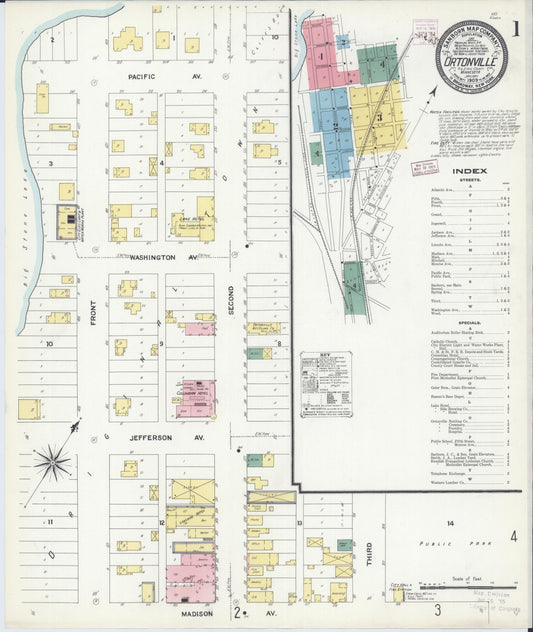 Sanborn Fire Insurance Map from Ortonville, Big Stone County, Minnesota (1909), Sheet #0001 - Complete Map Set gallery image, historic Sanborn map, vintage wall art, Minnesota Minnesota