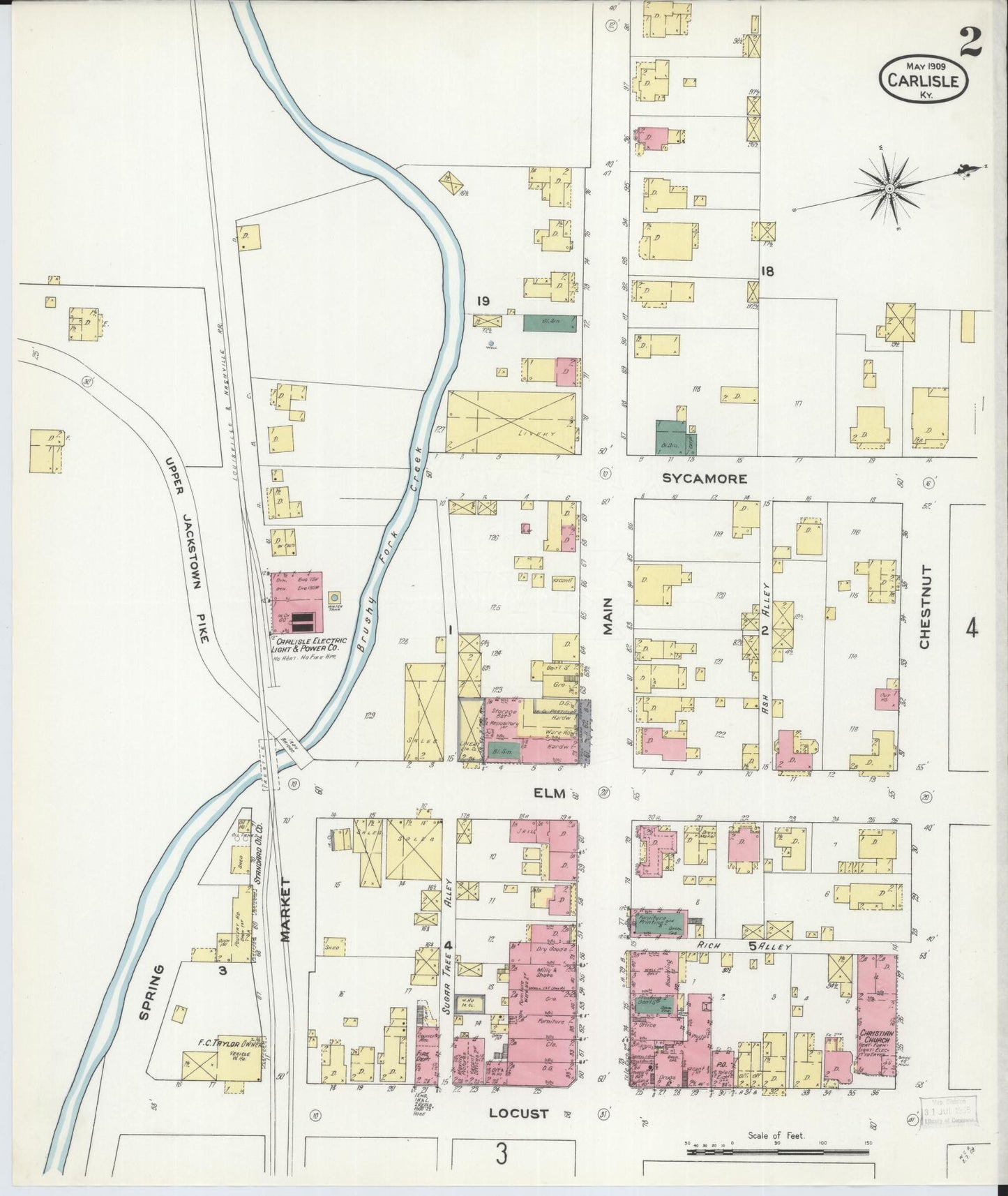 Sanborn Fire Insurance Map from Carlisle, Nicholas County, Kentucky (1909), Sheet #0002 - Historic Sanborn Fire Insurance Map Print, vintage old map wall art, antique decor, genealogy gift, Kentucky Kentucky map