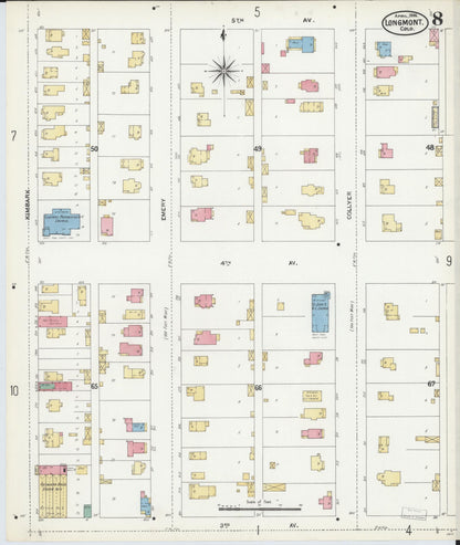 Sanborn Fire Insurance Map from Longmont, Boulder County, Colorado (1906), Sheet #0008 - Complete Map Set gallery image, historic Sanborn map, vintage wall art, Colorado Colorado