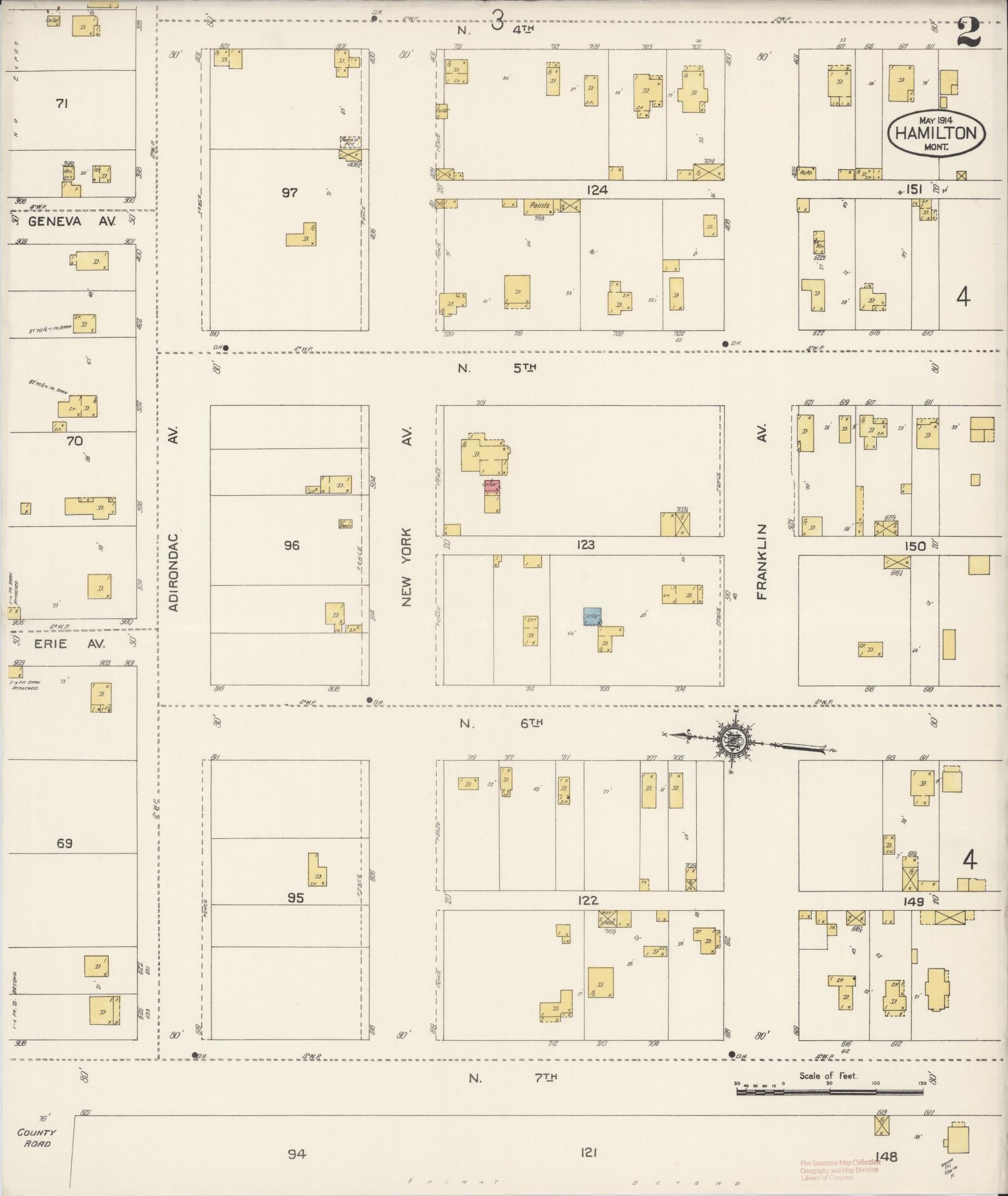 Sanborn Fire Insurance Map from Hamilton, Ravalli County, Montana (1914), Sheet #0002 - Complete Map Set gallery image, historic Sanborn map, vintage wall art, Montana Montana